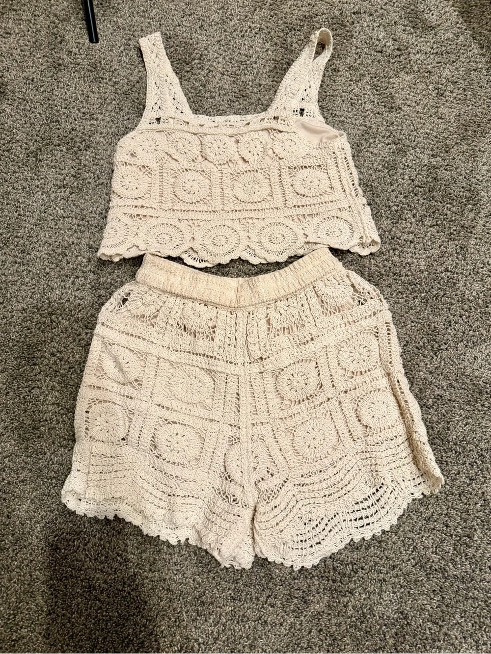 Cream Crochet Short and Tank Set